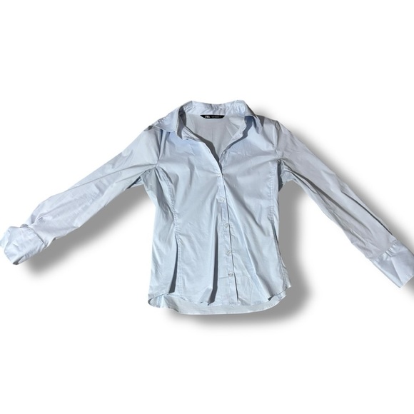 Zara Light Baby Blue Lightweight Long Sleeve Fitted Button Down Shirt - Picture 7 of 15